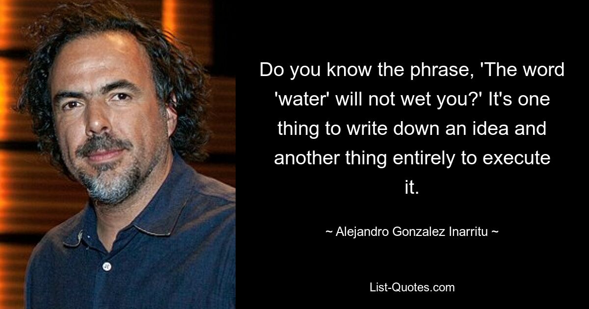 Знаете ли вы фразу: «Слово «вода» тебя не намочит?» Одно дело записать идею, а другое — полностью ее реализовать. — © Алехандро Гонсалес Иньярриту