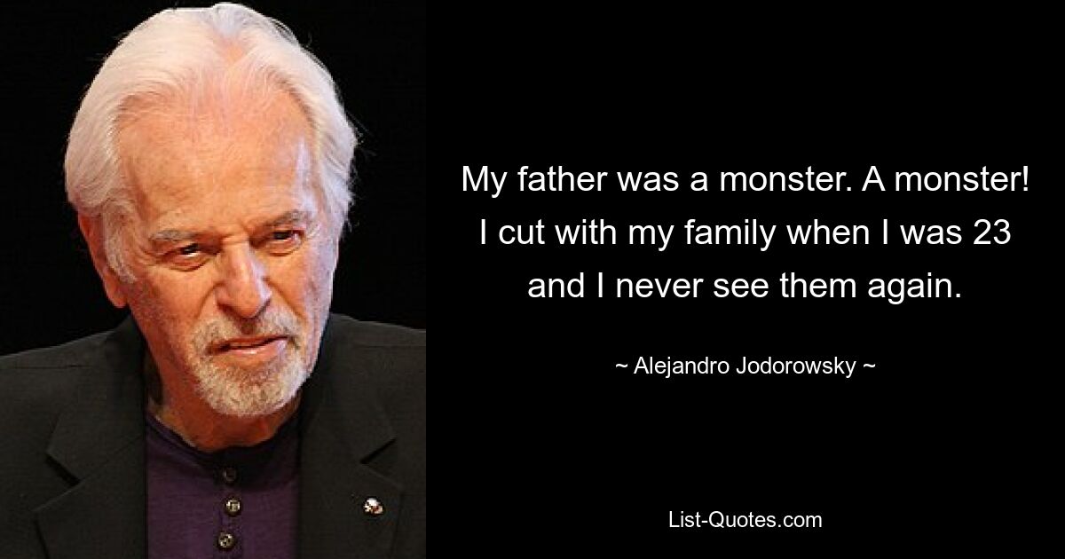 My father was a monster. A monster! I cut with my family when I was 23 and I never see them again. — © Alejandro Jodorowsky