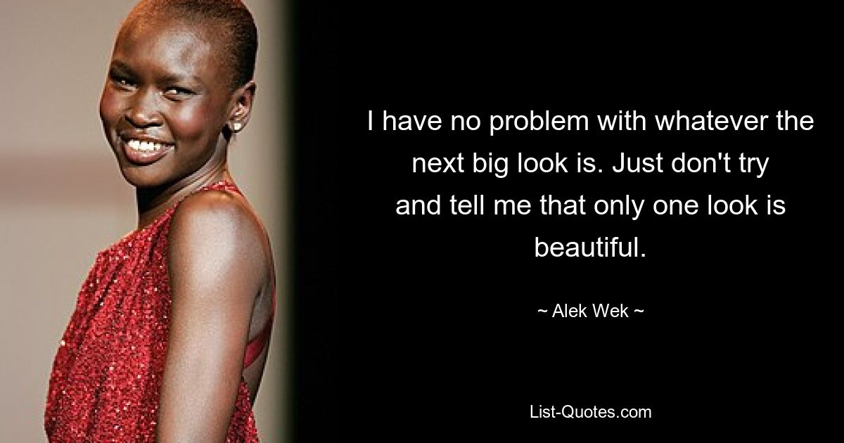 I have no problem with whatever the next big look is. Just don't try and tell me that only one look is beautiful. — © Alek Wek