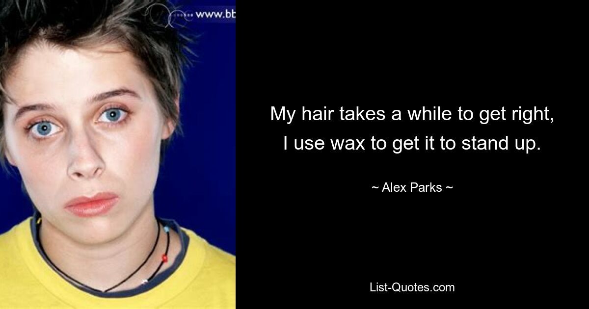 My hair takes a while to get right, I use wax to get it to stand up. — © Alex Parks