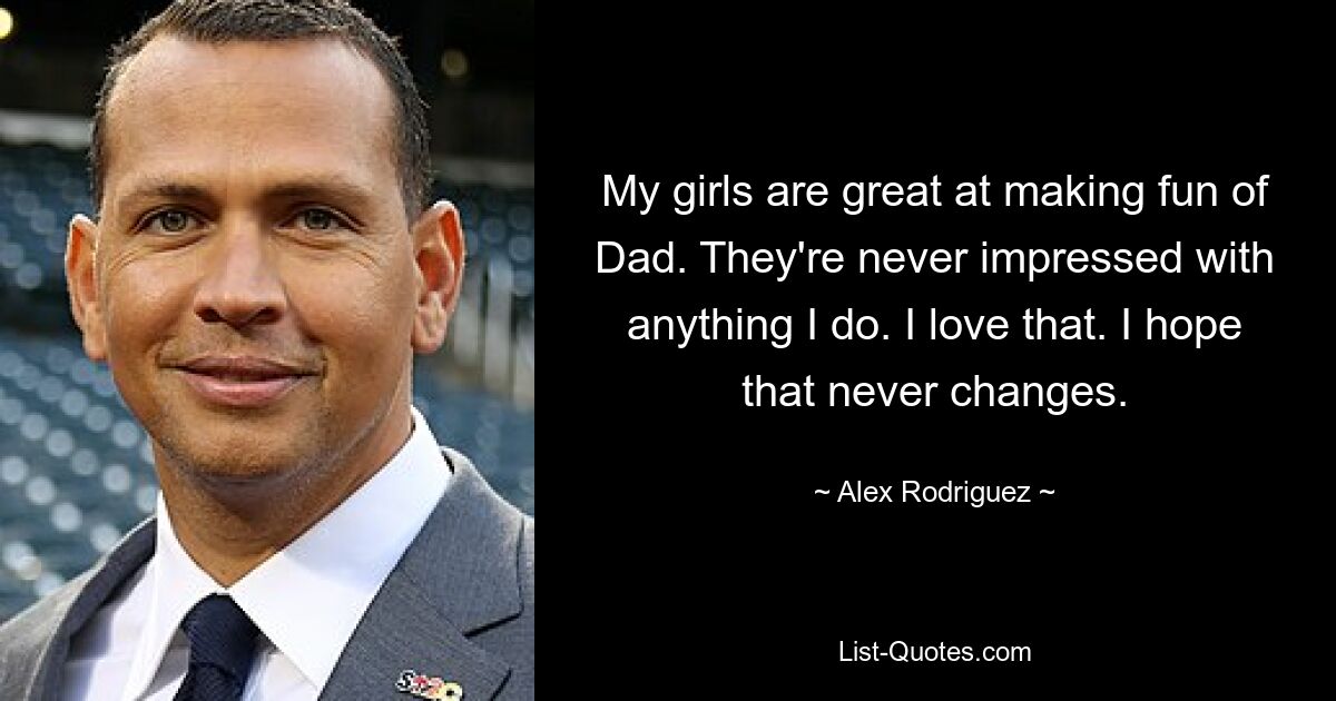 My girls are great at making fun of Dad. They're never impressed with anything I do. I love that. I hope that never changes. — © Alex Rodriguez