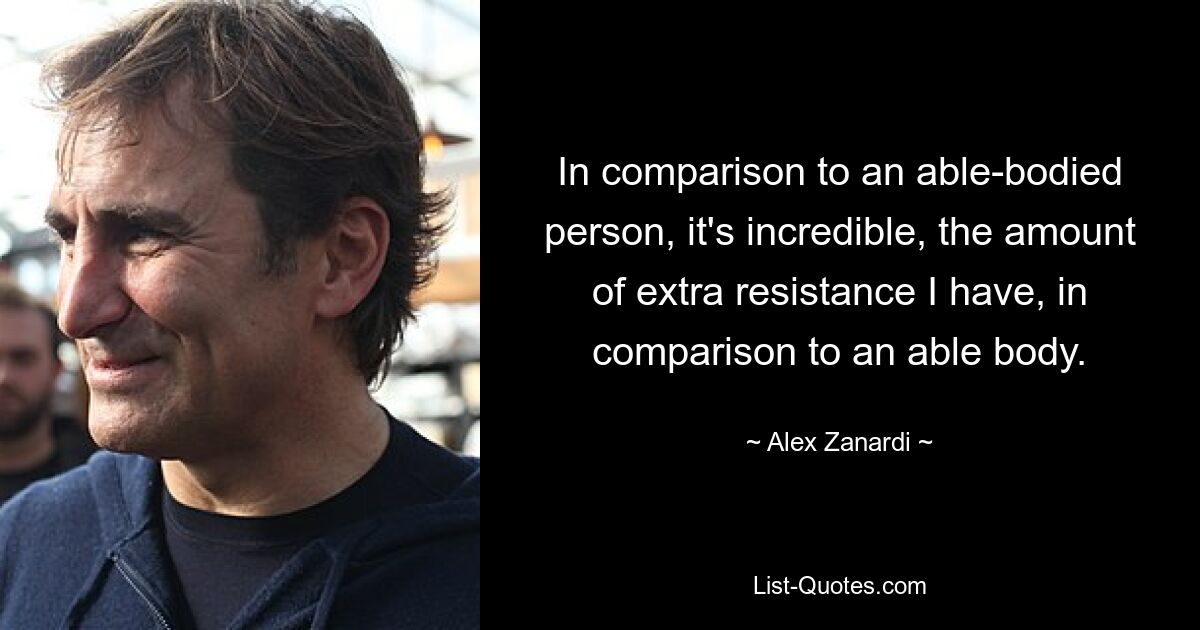 In comparison to an able-bodied person, it's incredible, the amount of extra resistance I have, in comparison to an able body. — © Alex Zanardi