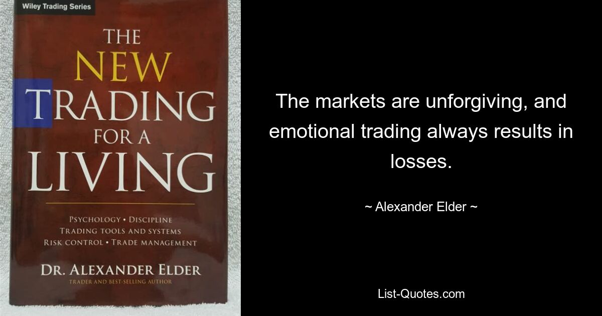 The markets are unforgiving, and emotional trading always results in losses. — © Alexander Elder