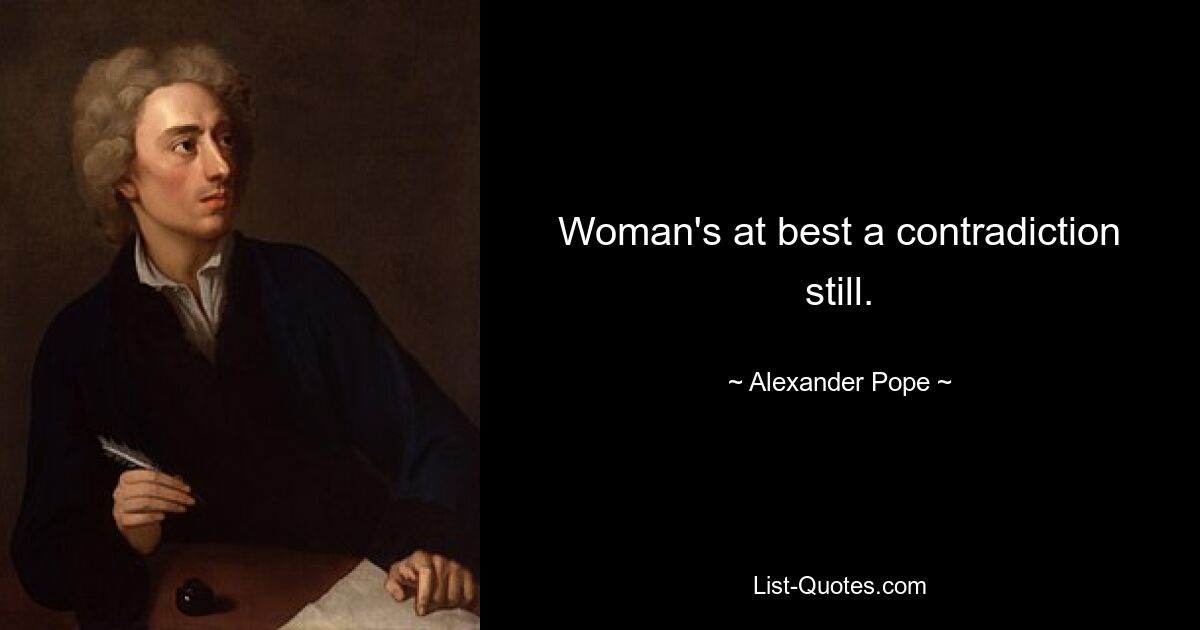 Woman's at best a contradiction still. — © Alexander Pope