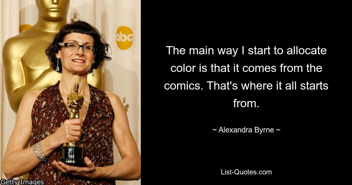 The main way I start to allocate color is that it comes from the comics. That's where it all starts from. — © Alexandra Byrne