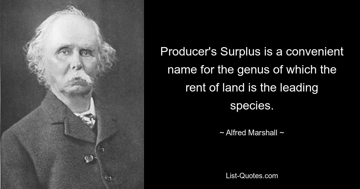 Producer's Surplus is a convenient name for the genus of which the rent of land is the leading species. — © Alfred Marshall