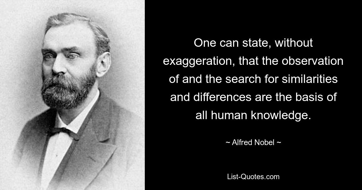 One can state, without exaggeration, that the observation of and the search for similarities and differences are the basis of all human knowledge. — © Alfred Nobel