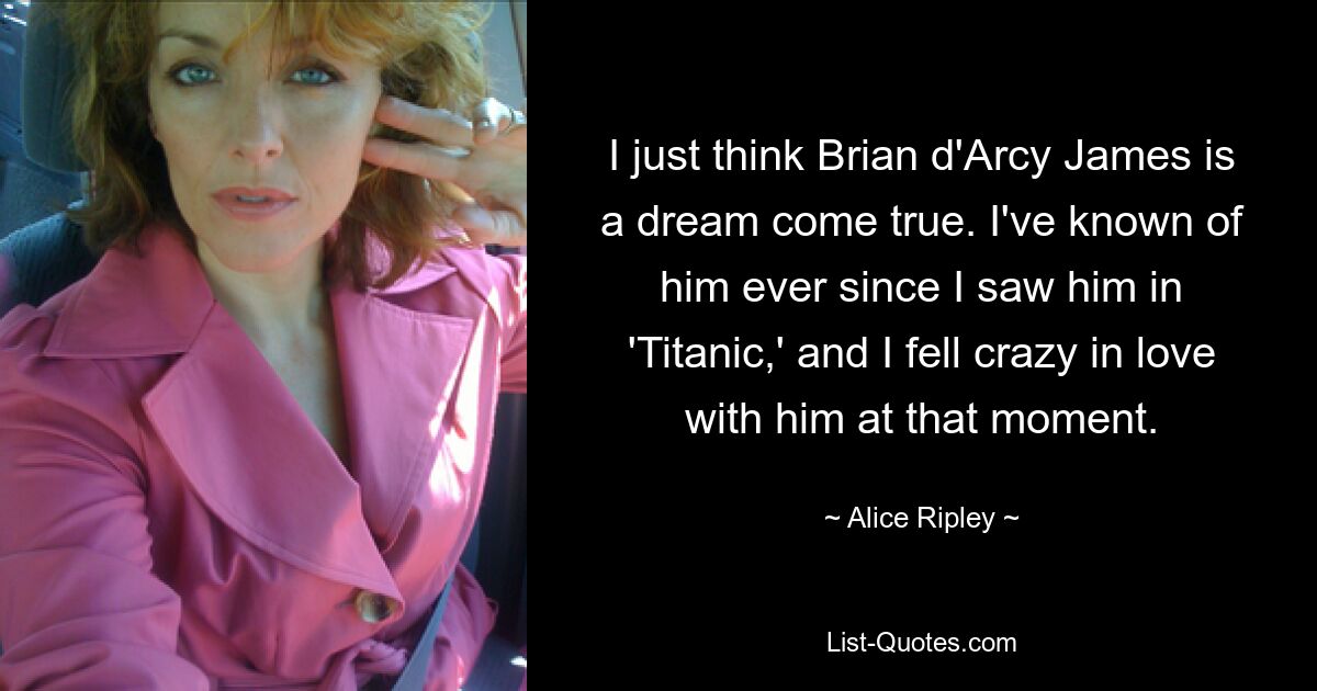 I just think Brian d'Arcy James is a dream come true. I've known of him ever since I saw him in 'Titanic,' and I fell crazy in love with him at that moment. — © Alice Ripley