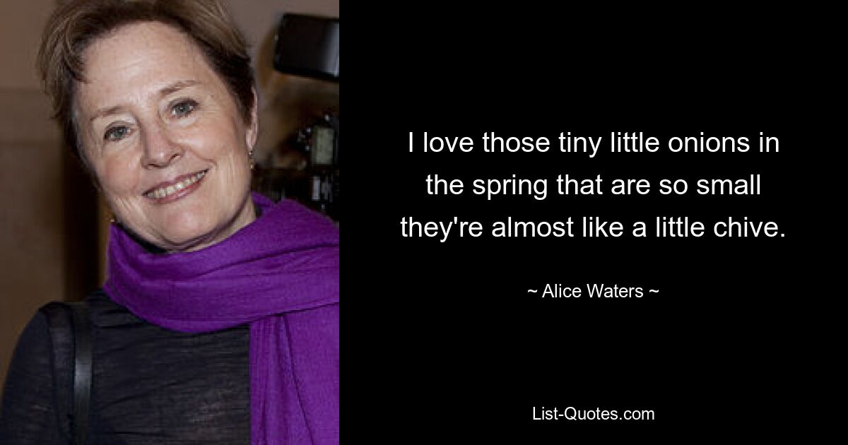 I love those tiny little onions in the spring that are so small they're almost like a little chive. — © Alice Waters