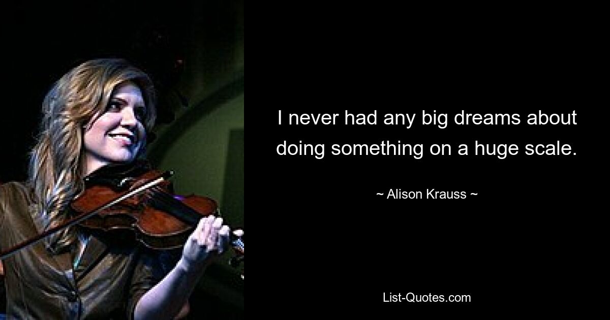 I never had any big dreams about doing something on a huge scale. — © Alison Krauss