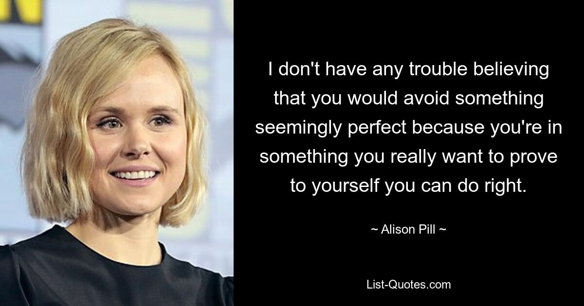 I don't have any trouble believing that you would avoid something seemingly perfect because you're in something you really want to prove to yourself you can do right. — © Alison Pill