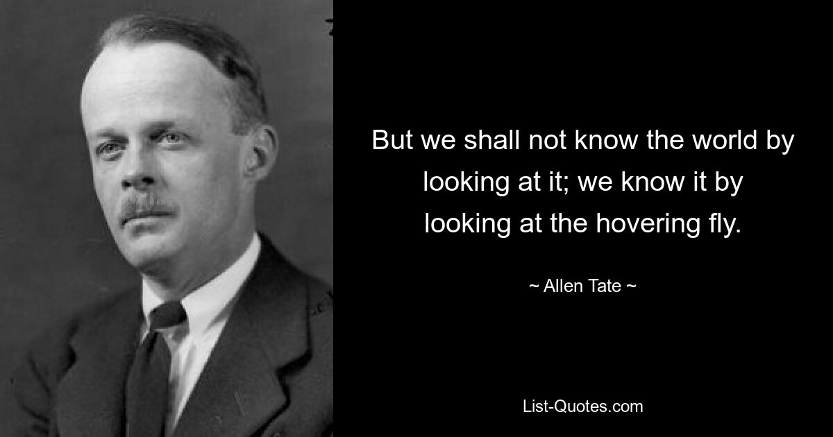 But we shall not know the world by looking at it; we know it by looking at the hovering fly. — © Allen Tate