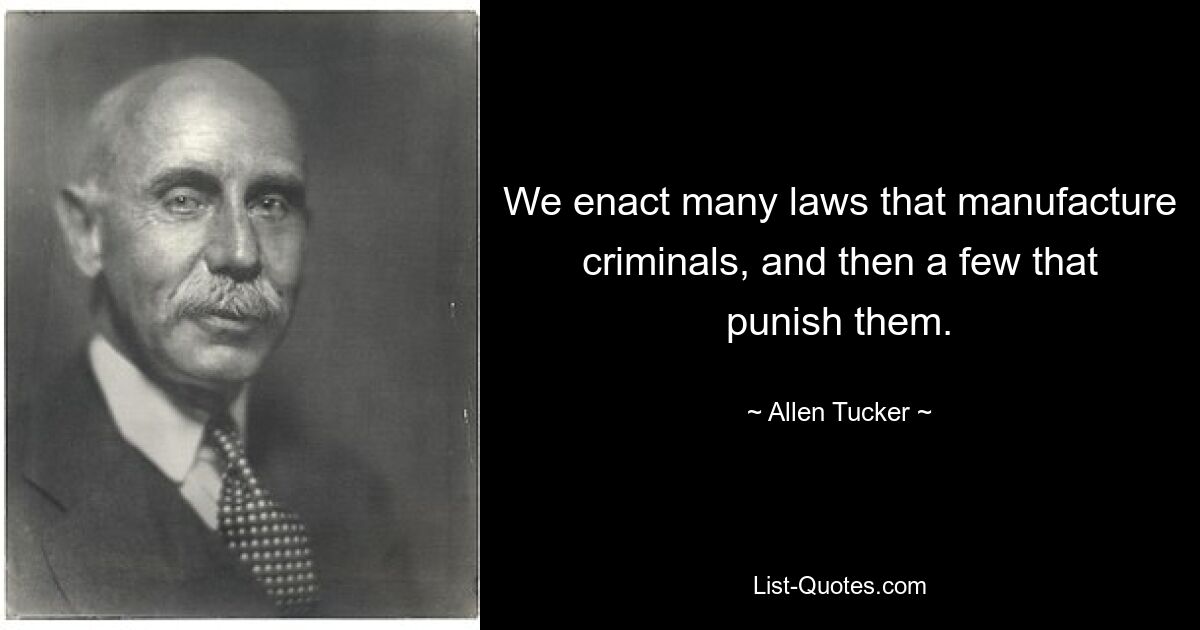 We enact many laws that manufacture criminals, and then a few that punish them. — © Allen Tucker