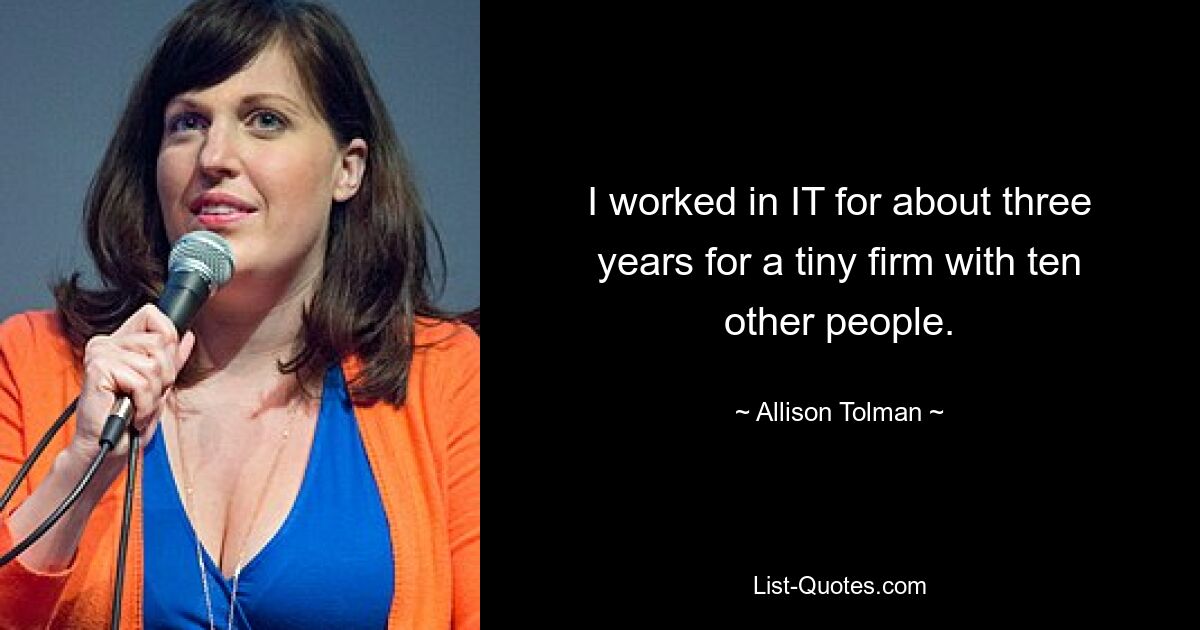 I worked in IT for about three years for a tiny firm with ten other people. — © Allison Tolman