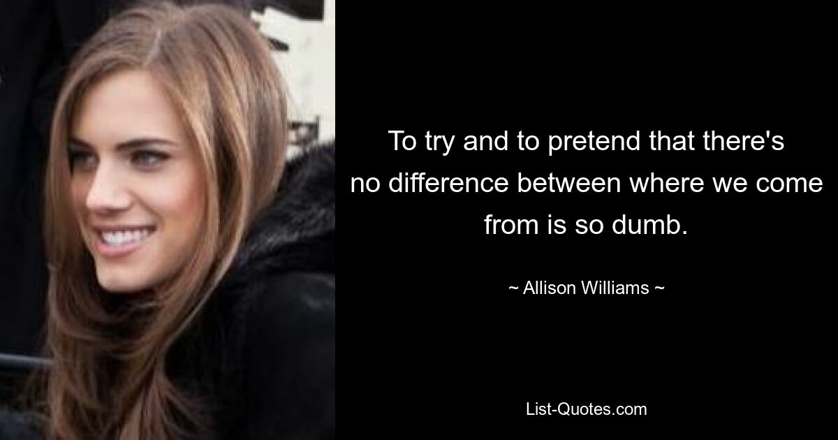 To try and to pretend that there's no difference between where we come from is so dumb. — © Allison Williams