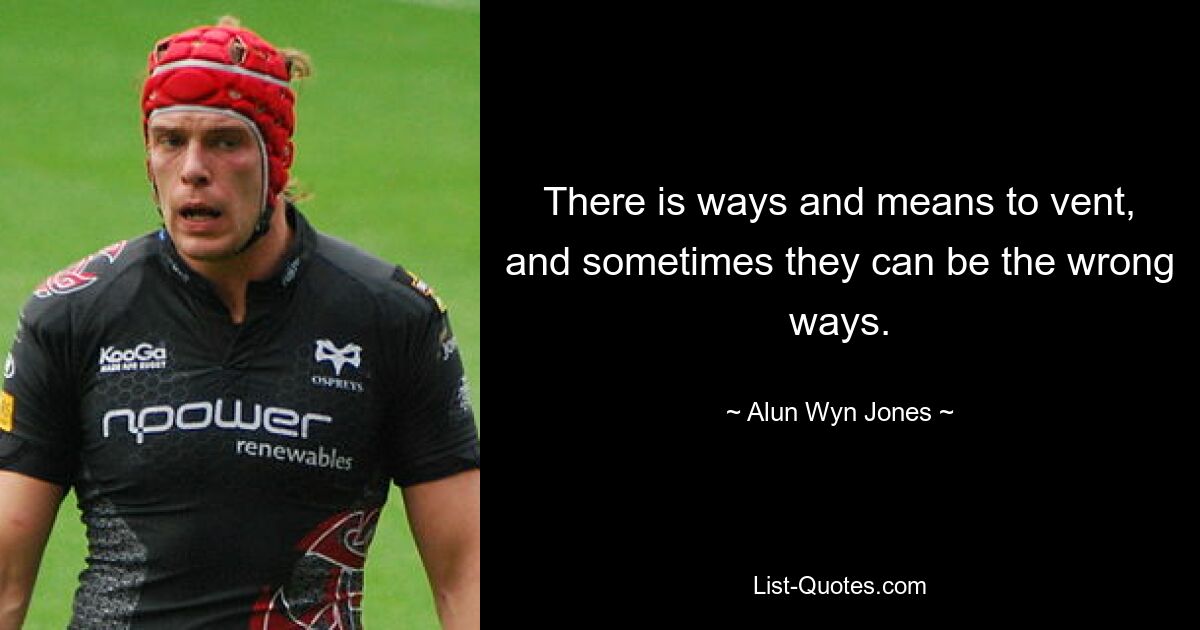 There is ways and means to vent, and sometimes they can be the wrong ways. — © Alun Wyn Jones