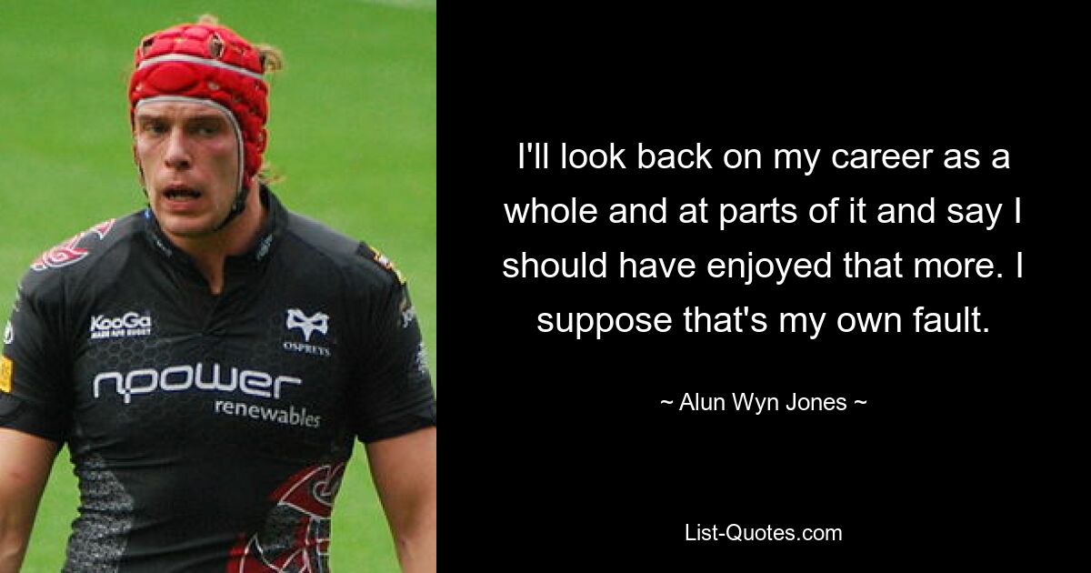 I'll look back on my career as a whole and at parts of it and say I should have enjoyed that more. I suppose that's my own fault. — © Alun Wyn Jones