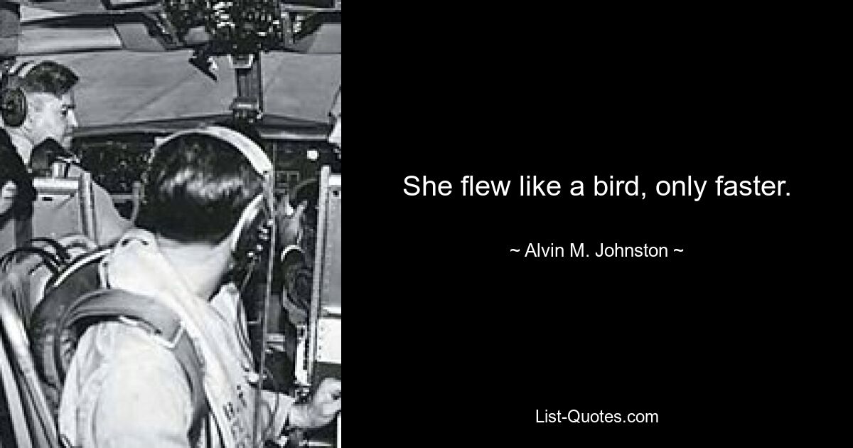 She flew like a bird, only faster. — © Alvin M. Johnston