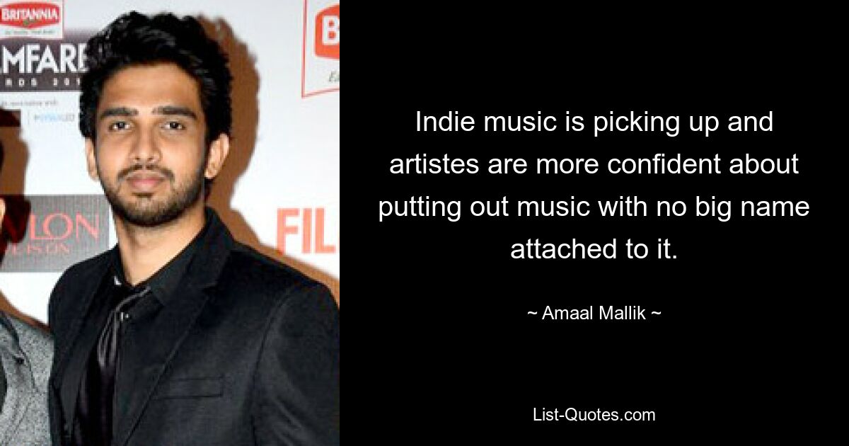 Indie music is picking up and artistes are more confident about putting out music with no big name attached to it. — © Amaal Mallik