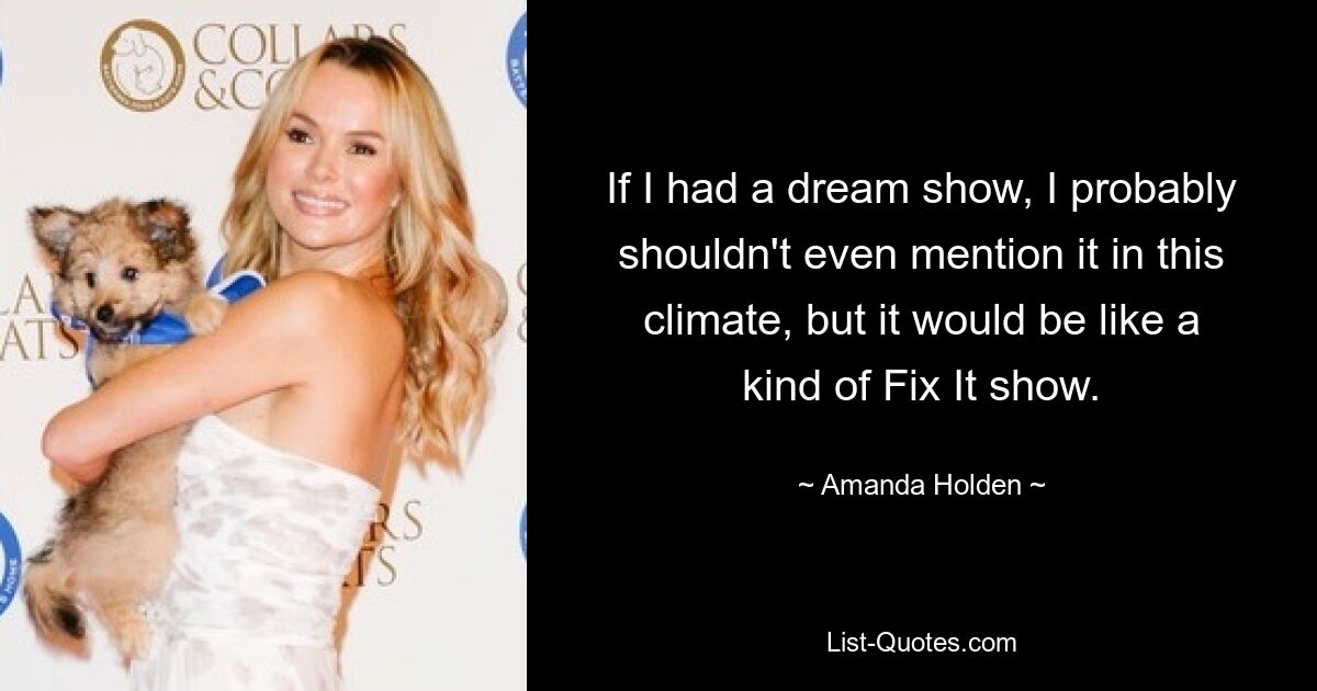 If I had a dream show, I probably shouldn't even mention it in this climate, but it would be like a kind of Fix It show. — © Amanda Holden