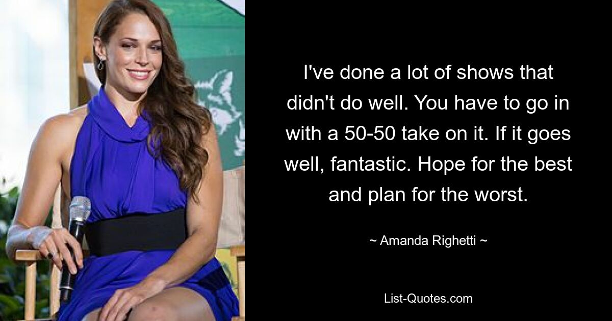 I've done a lot of shows that didn't do well. You have to go in with a 50-50 take on it. If it goes well, fantastic. Hope for the best and plan for the worst. — © Amanda Righetti