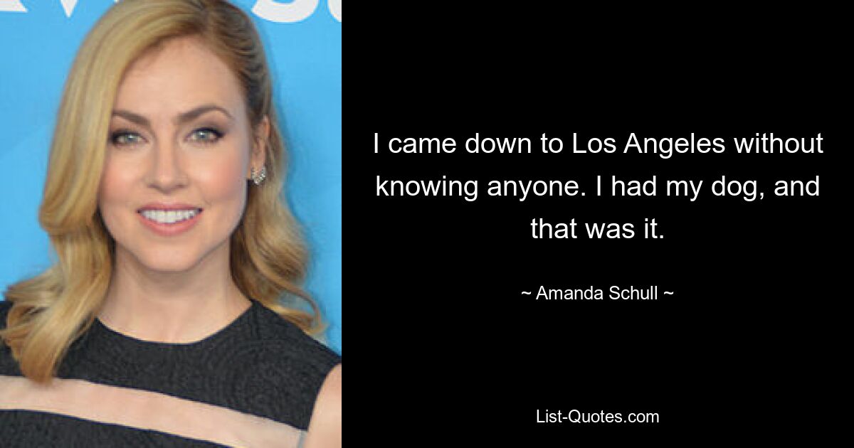 I came down to Los Angeles without knowing anyone. I had my dog, and that was it. — © Amanda Schull