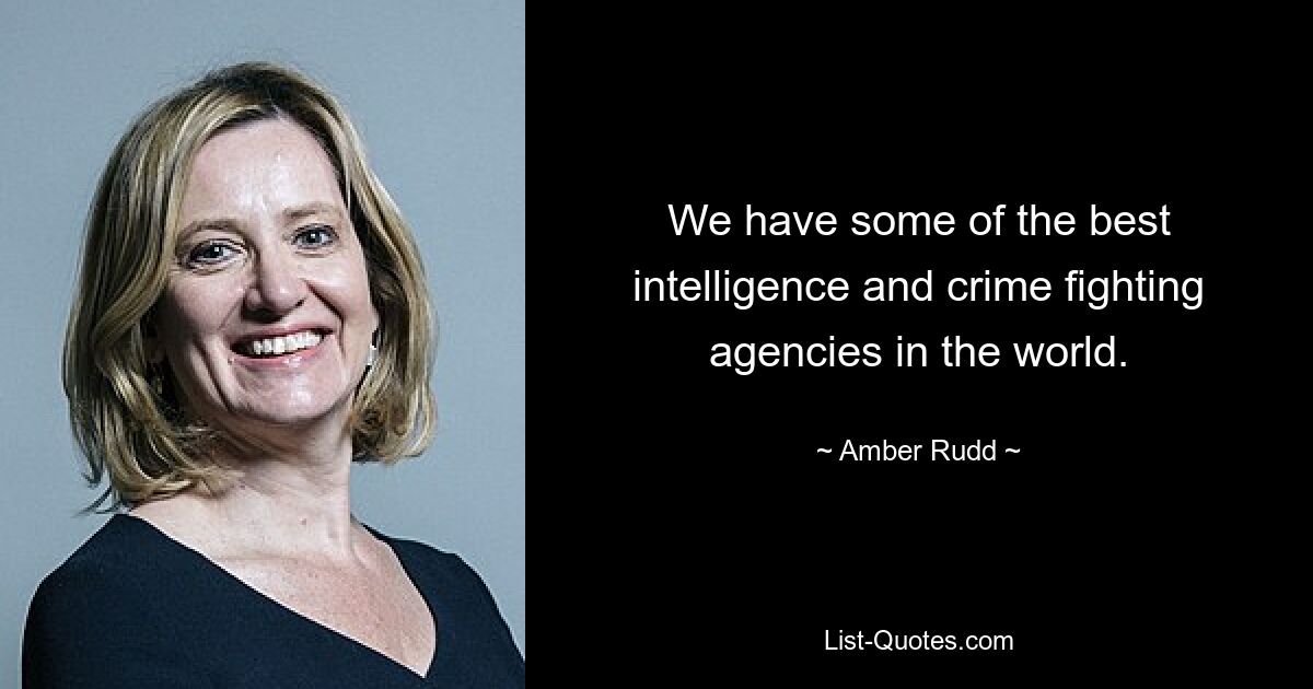 We have some of the best intelligence and crime fighting agencies in the world. — © Amber Rudd