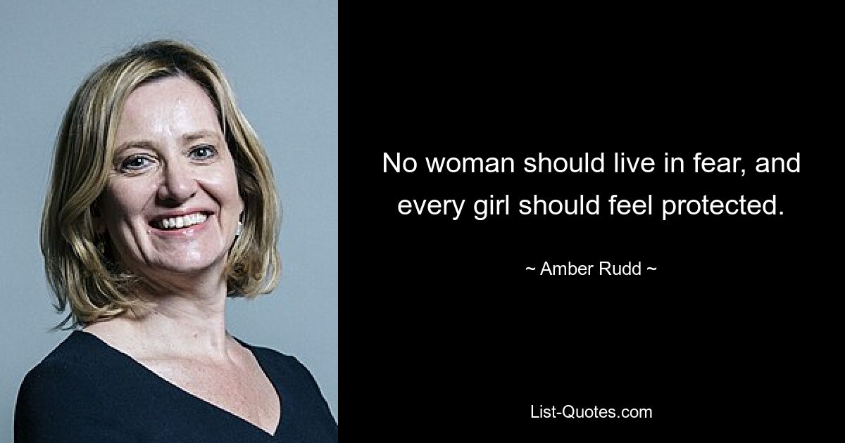 No woman should live in fear, and every girl should feel protected. — © Amber Rudd