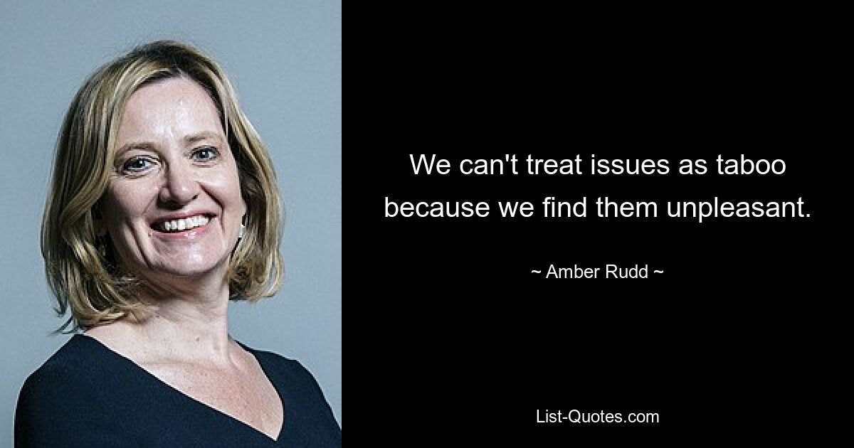 We can't treat issues as taboo because we find them unpleasant. — © Amber Rudd