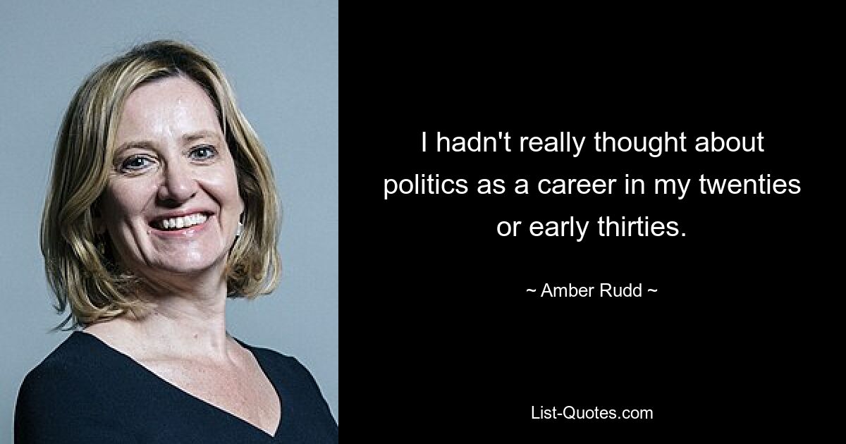 I hadn't really thought about politics as a career in my twenties or early thirties. — © Amber Rudd