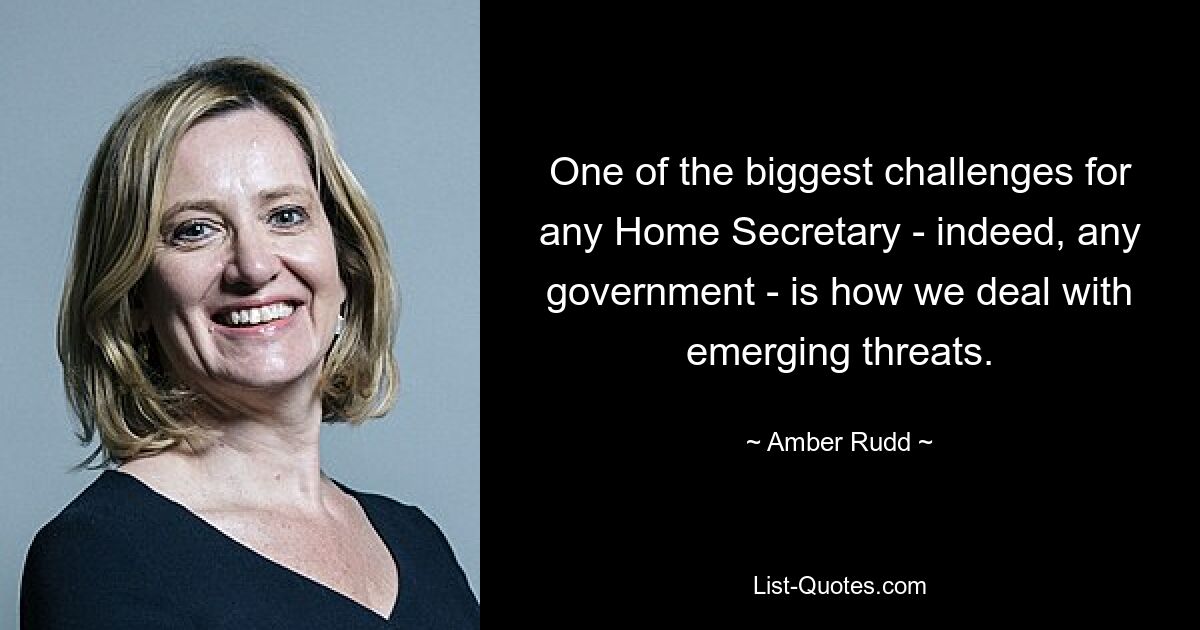 One of the biggest challenges for any Home Secretary - indeed, any government - is how we deal with emerging threats. — © Amber Rudd