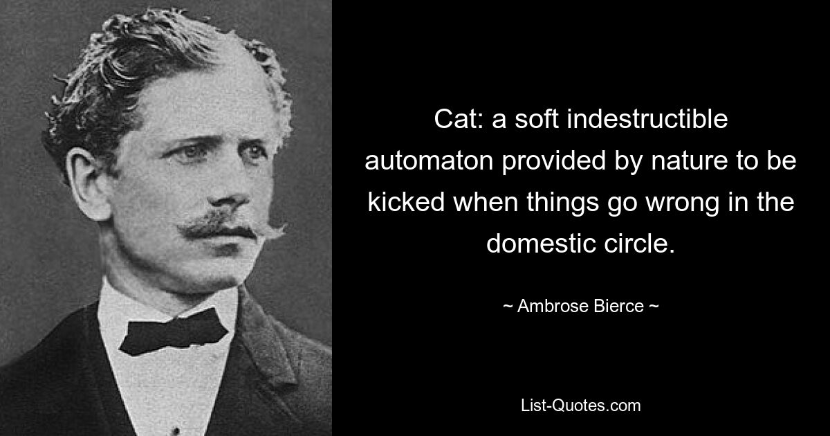 Cat: a soft indestructible automaton provided by nature to be kicked when things go wrong in the domestic circle. — © Ambrose Bierce