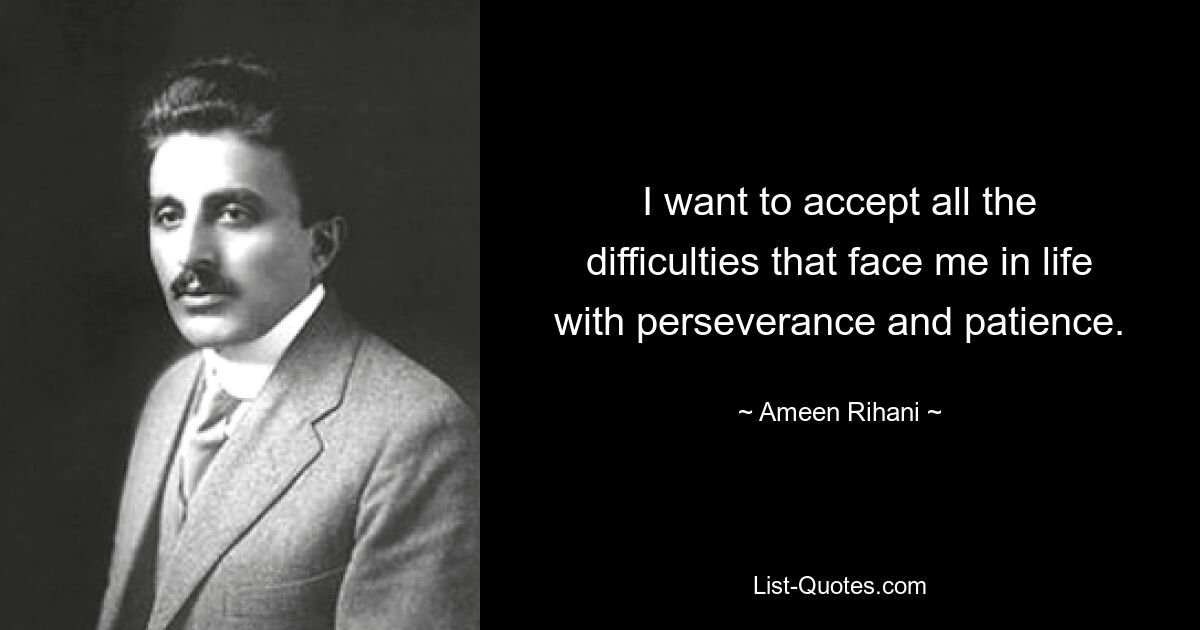 I want to accept all the difficulties that face me in life with perseverance and patience. — © Ameen Rihani