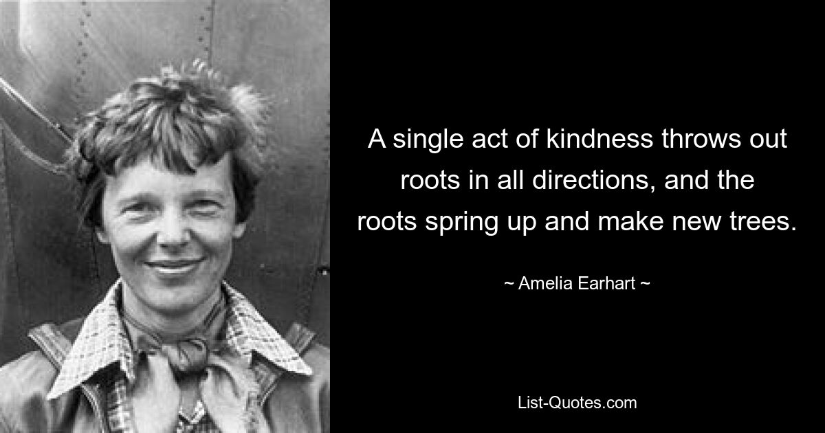 A single act of kindness throws out roots in all directions, and the roots spring up and make new trees. — © Amelia Earhart