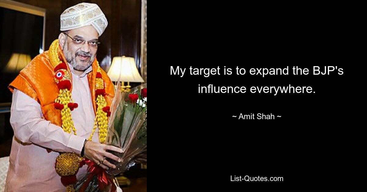 My target is to expand the BJP's influence everywhere. — © Amit Shah