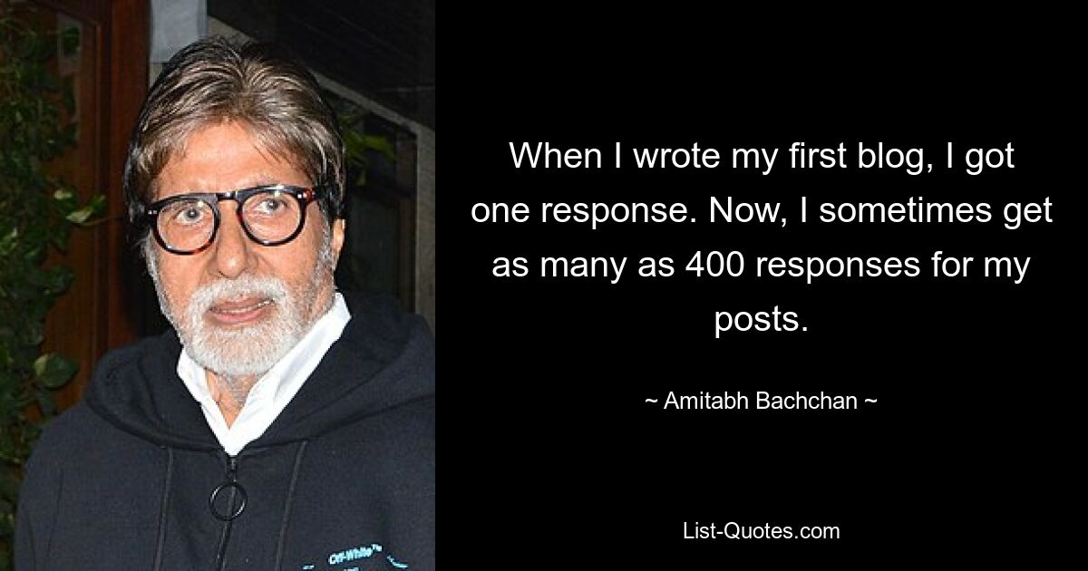 When I wrote my first blog, I got one response. Now, I sometimes get as many as 400 responses for my posts. — © Amitabh Bachchan