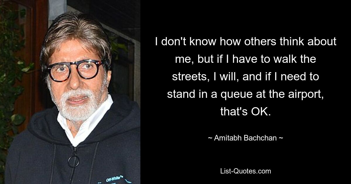 I don't know how others think about me, but if I have to walk the streets, I will, and if I need to stand in a queue at the airport, that's OK. — © Amitabh Bachchan