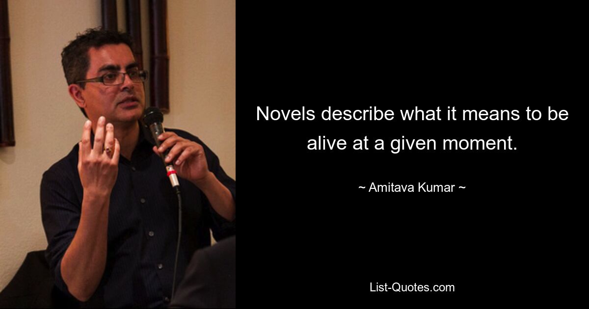 Novels describe what it means to be alive at a given moment. — © Amitava Kumar