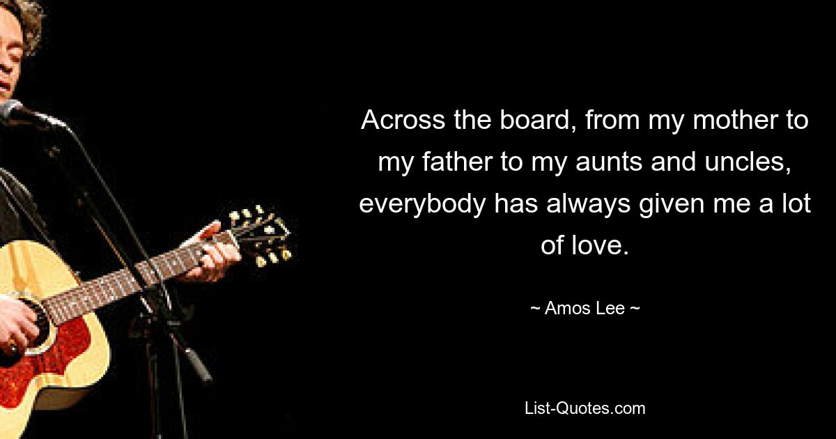 Across the board, from my mother to my father to my aunts and uncles, everybody has always given me a lot of love. — © Amos Lee