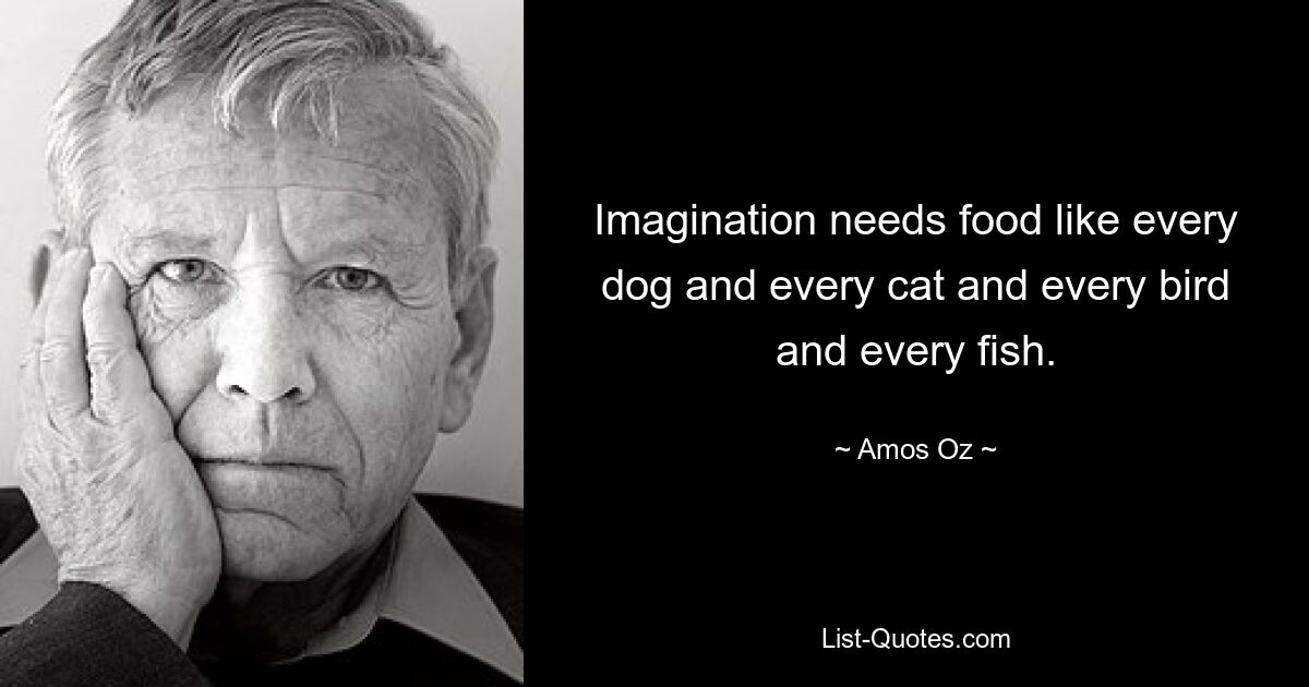 Imagination needs food like every dog and every cat and every bird and every fish. — © Amos Oz