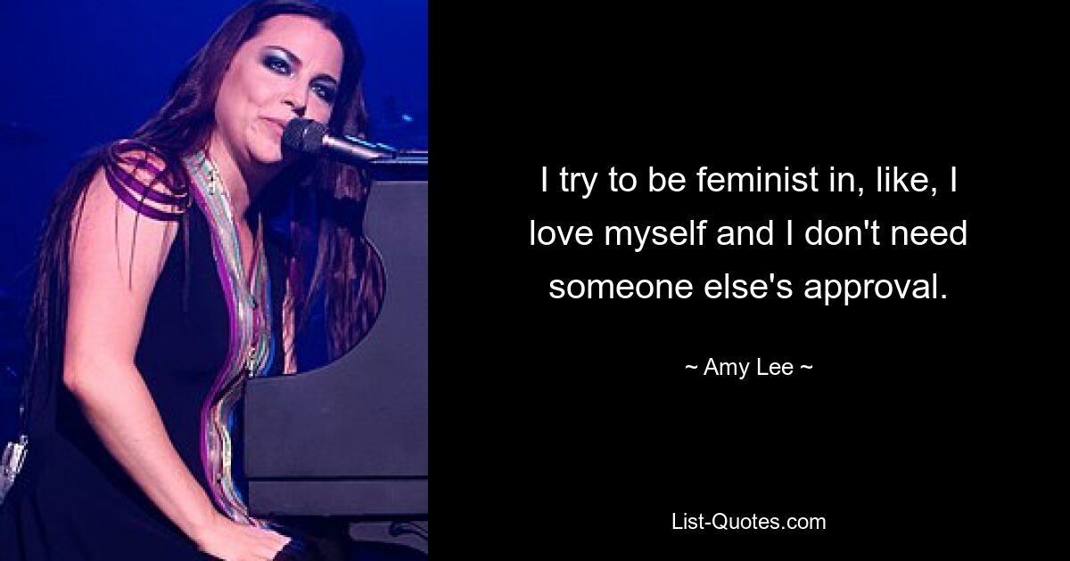 I try to be feminist in, like, I love myself and I don't need someone else's approval. — © Amy Lee