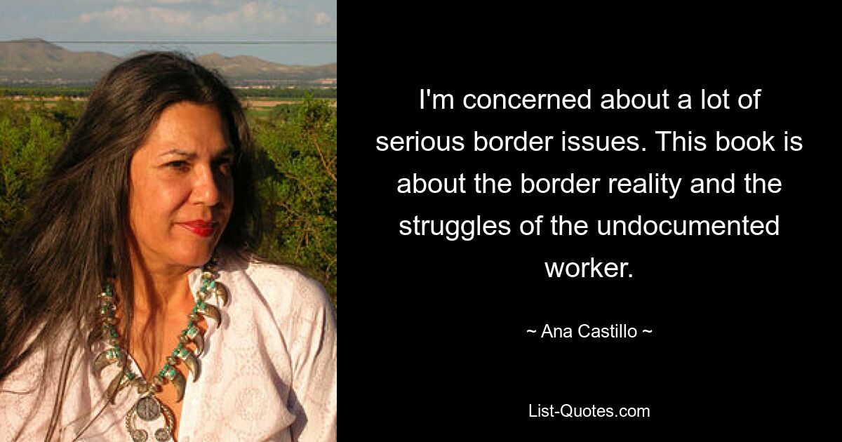 I'm concerned about a lot of serious border issues. This book is about the border reality and the struggles of the undocumented worker. — © Ana Castillo