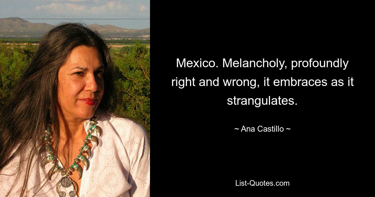 Mexico. Melancholy, profoundly right and wrong, it embraces as it strangulates. — © Ana Castillo