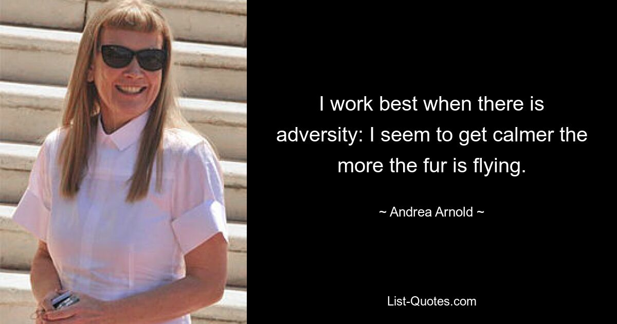 I work best when there is adversity: I seem to get calmer the more the fur is flying. — © Andrea Arnold