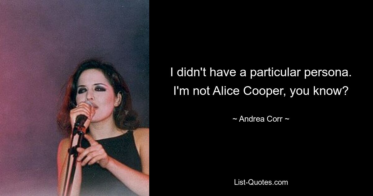 I didn't have a particular persona. I'm not Alice Cooper, you know? — © Andrea Corr