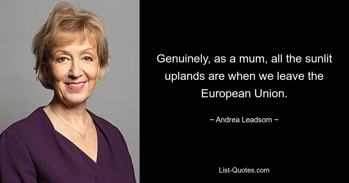 Genuinely, as a mum, all the sunlit uplands are when we leave the European Union. — © Andrea Leadsom