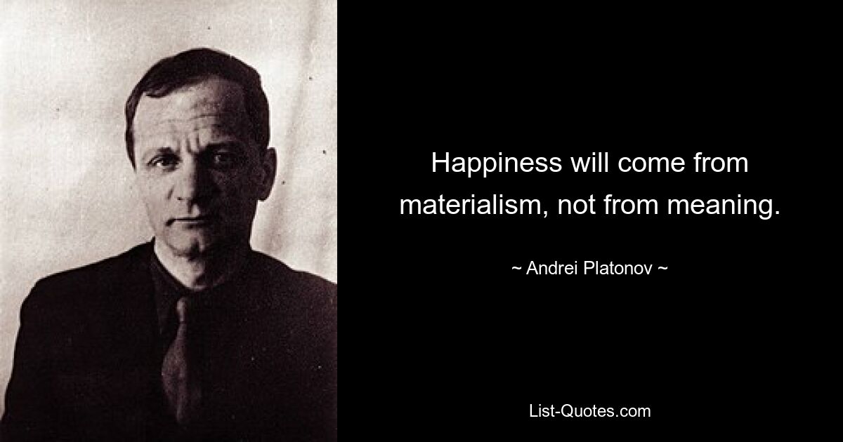 Happiness will come from materialism, not from meaning. — © Andrei Platonov