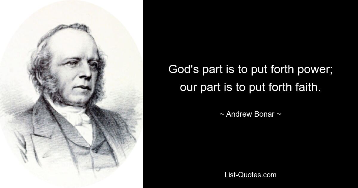 God's part is to put forth power; our part is to put forth faith. — © Andrew Bonar