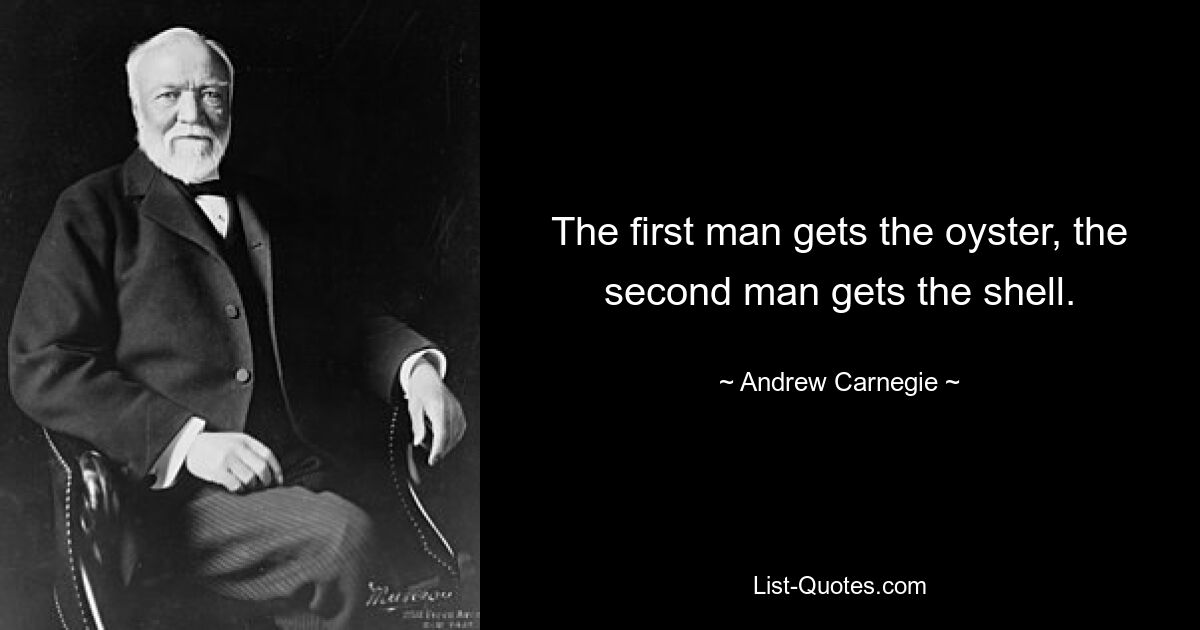 The first man gets the oyster, the second man gets the shell. — © Andrew Carnegie