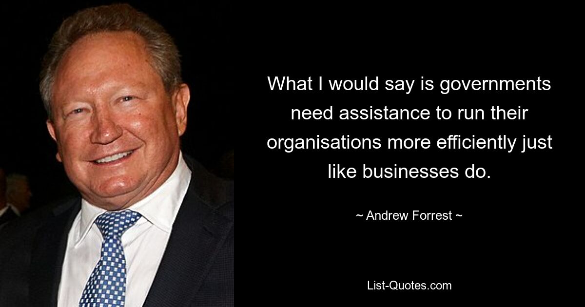 What I would say is governments need assistance to run their organisations more efficiently just like businesses do. — © Andrew Forrest